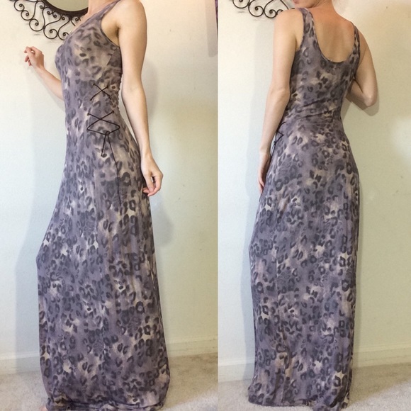 SOLD Cheetah print lace up suede maxi dress - Picture 4 of 8